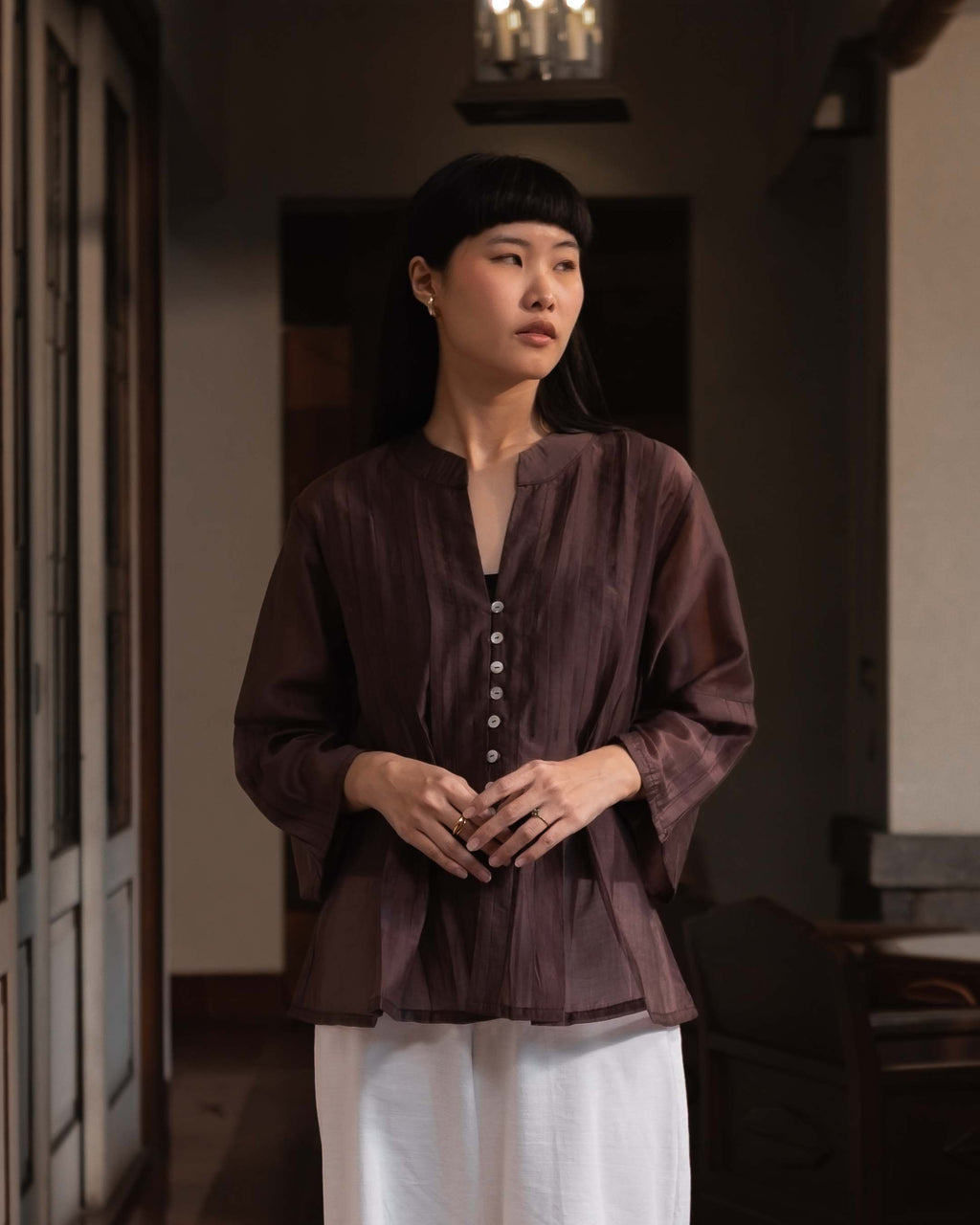 Ara Sheer Top in Dark Brown