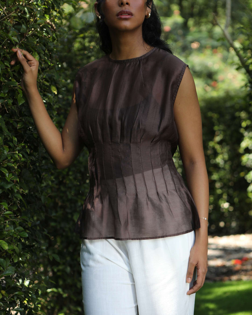 Mila Sheer Top in Dark Brown