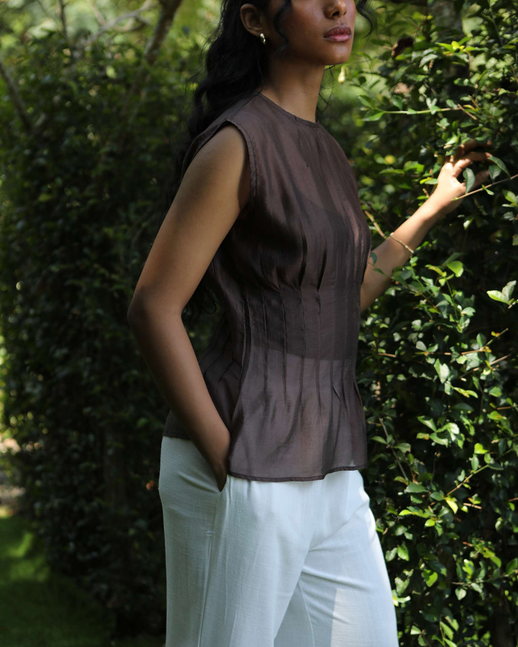 Mila Sheer Top in Dark Brown
